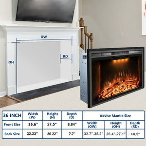 Electric Fireplace Insert with Top Light, Fire Sound, Glass Door & Mesh Screen - Kentsky