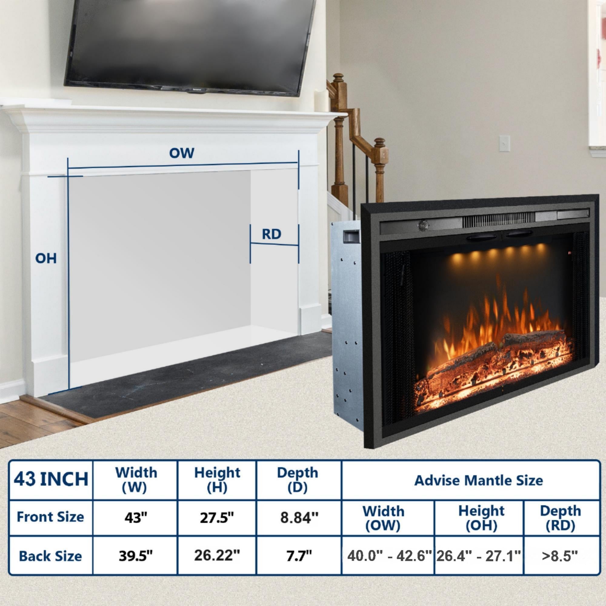 Electric Fireplace Insert with Top Light, Fire Sound, Glass Door & Mesh Screen - Kentsky