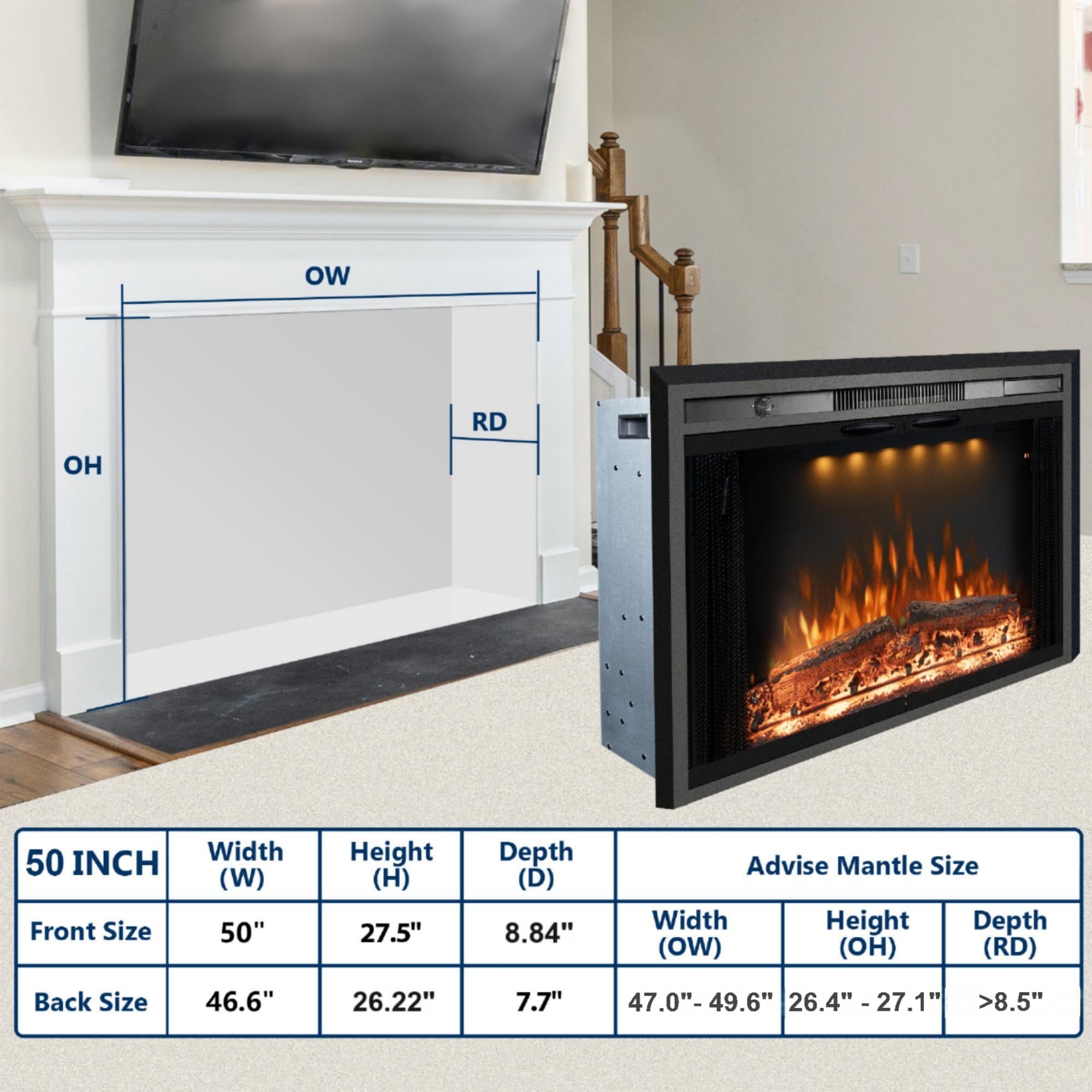 Electric Fireplace Insert with Top Light, Fire Sound, Glass Door & Mesh Screen - Kentsky