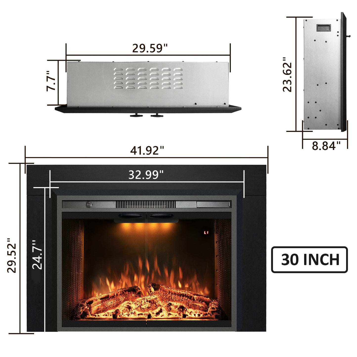 Electric Fireplace Insert with Trim Kit, Top Light, Fire Sound & Glass Door - Kentsky