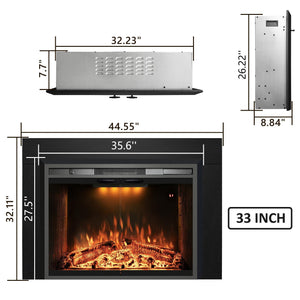 Electric Fireplace Insert with Trim Kit, Top Light, Fire Sound & Glass Door - Kentsky