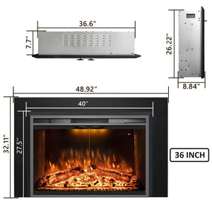 Electric Fireplace Insert with Trim Kit, Top Light, Fire Sound & Glass Door - Kentsky