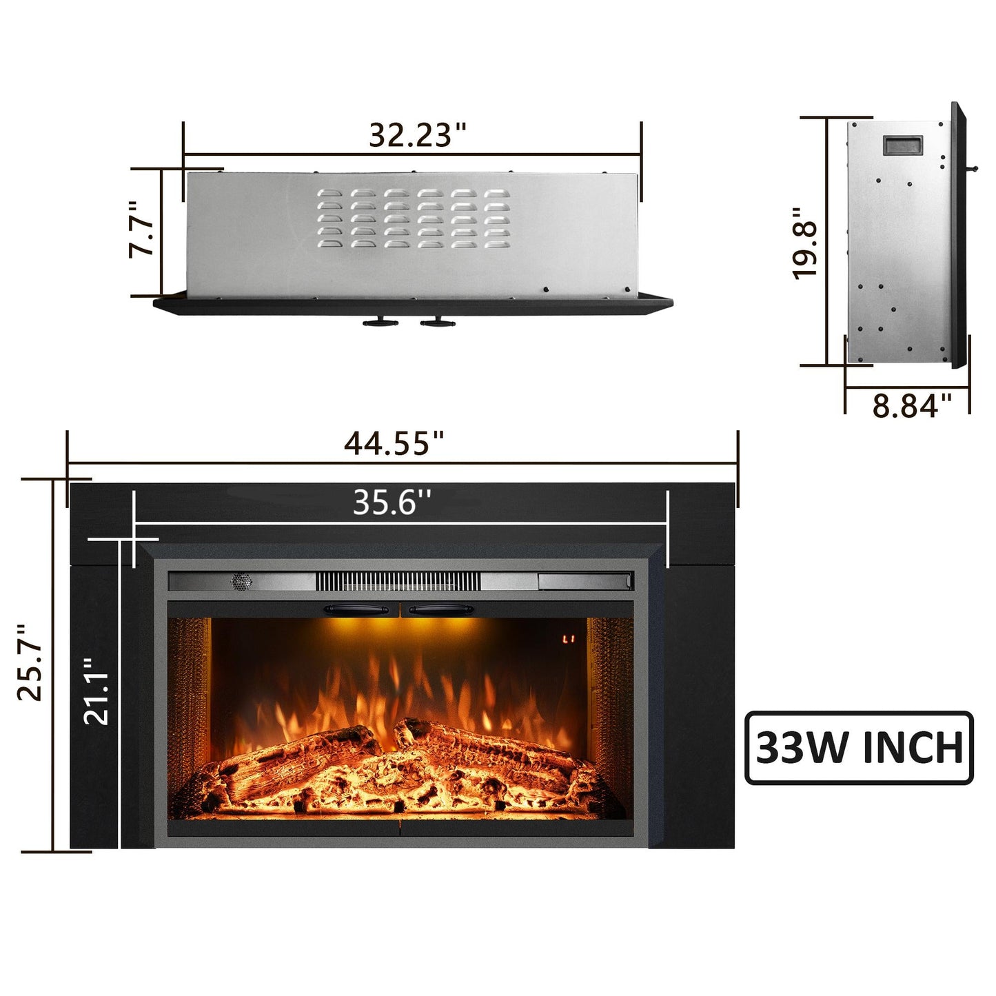 Electric Fireplace Insert with Trim Kit, Top Light, Fire Sound & Glass Door - Kentsky