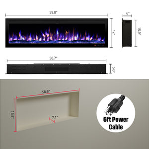 Kentsky Electric Fireplace Insert – Mixed Flame Colors, Timer & Thermostat - Kentsky