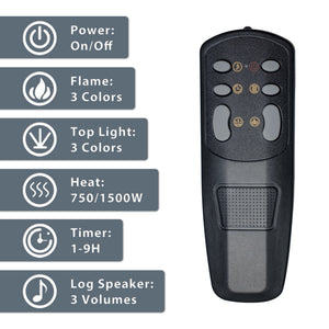 Kentsky Electric Fireplace Replacement Remote Control with Individual Buttons for Adjustable Flame Colors, Top Lighting, Heating, Timer, and Log Sound Effects - Kentsky