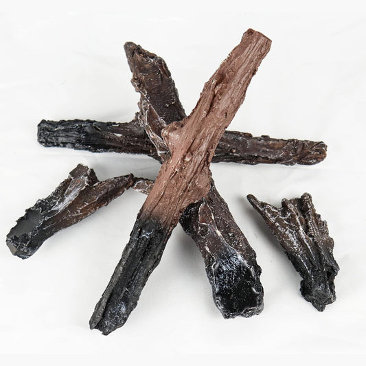 Small Fireplace Logs, Resin Simulation Wood Logs for Electric Fireplace, Indoor Decoration, 6 Piece - Kentsky