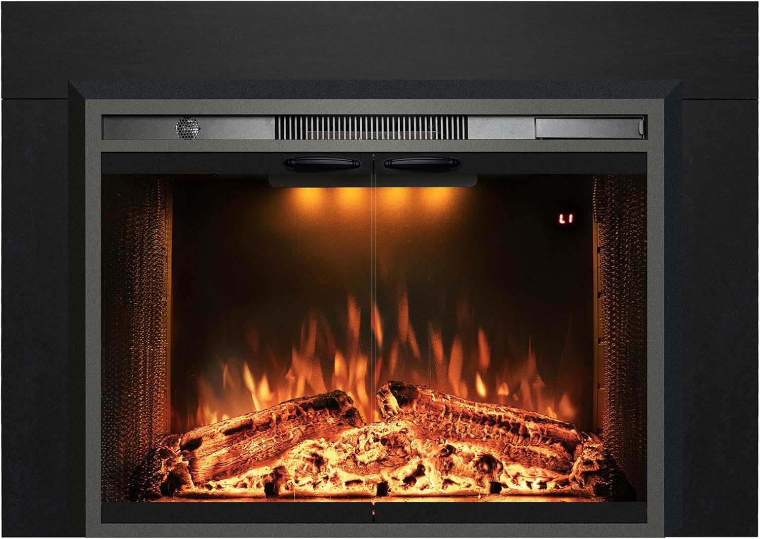 Velaychimny 44.5" W x 32" H Electric Fireplace Insert with Metal Trim Kit, Adjustable Flame, Fire Crackling Sound, Top Light Colors, Timer, Glass Door & Mesh Screen, Black - Kentsky