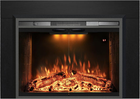 Velaychimny 44.5" W x 32" H Electric Fireplace Insert with Metal Trim Kit, Adjustable Flame, Fire Crackling Sound, Top Light Colors, Timer, Glass Door & Mesh Screen, Black - Kentsky