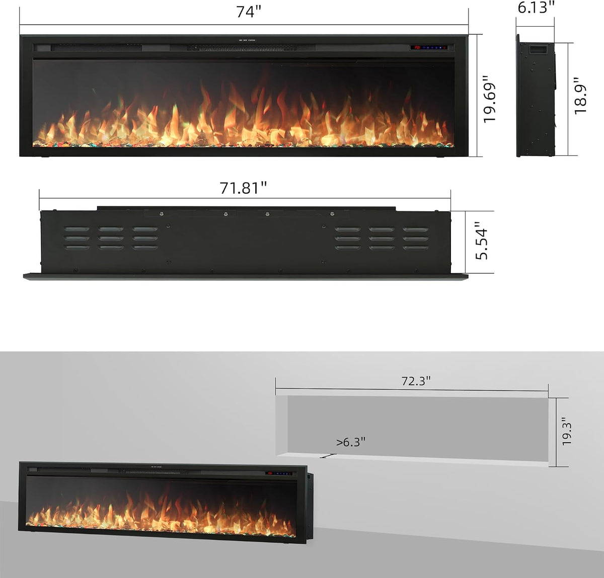 WiFi Electric Fireplace Insert - APP Control, Auto-Cycling Multicolor Flames, Plug-in & Hardwire | EFK - Kentsky