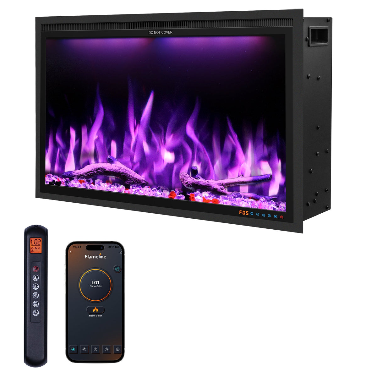 WiFi Electric Fireplace Insert with APP & Remote, 13 Flame & Ember Colors, Recessed & Wall-Mounted | BIZL - Kentsky