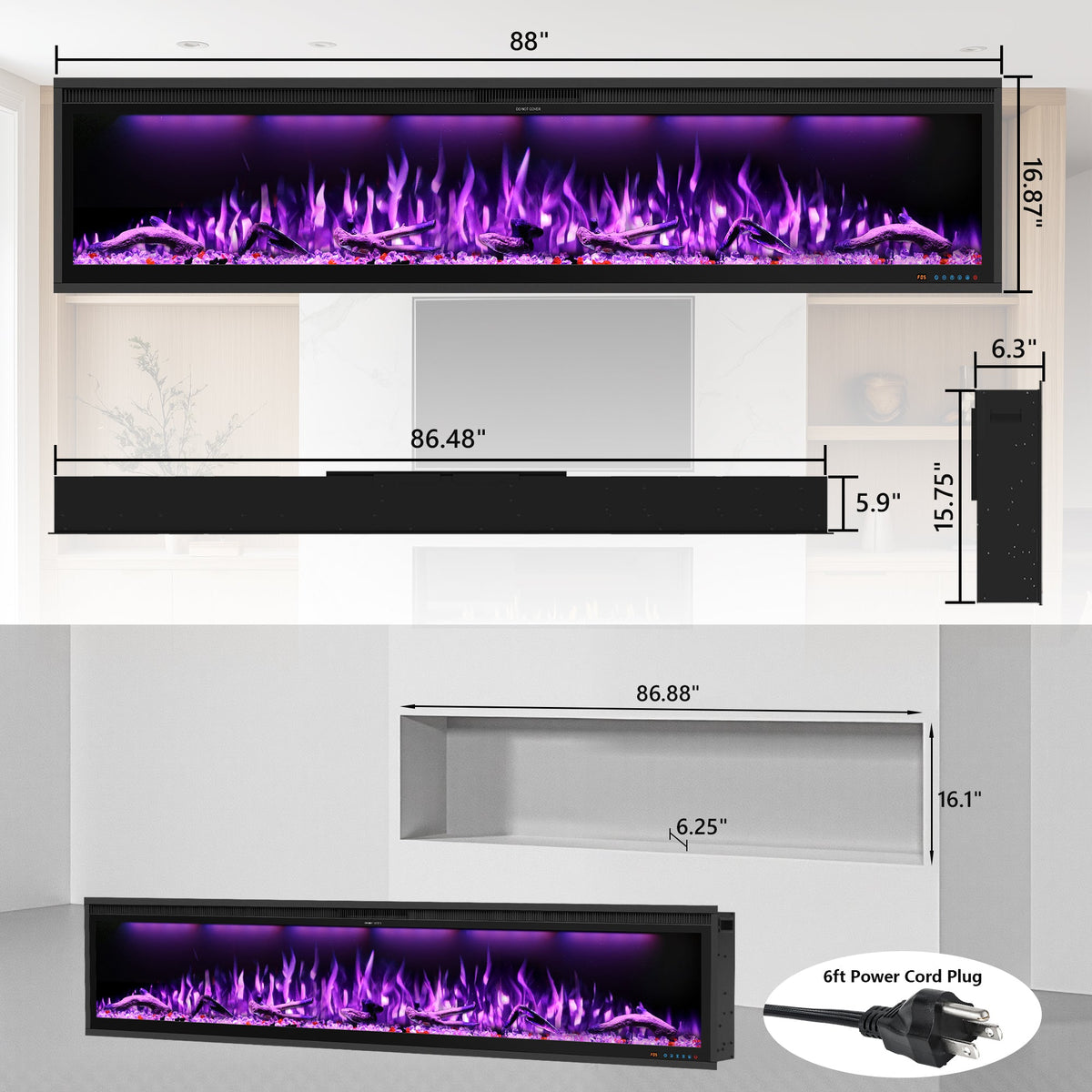 WiFi Electric Fireplace Insert with APP & Remote, 13 Flame & Ember Colors, Recessed & Wall-Mounted | BIZL - Kentsky