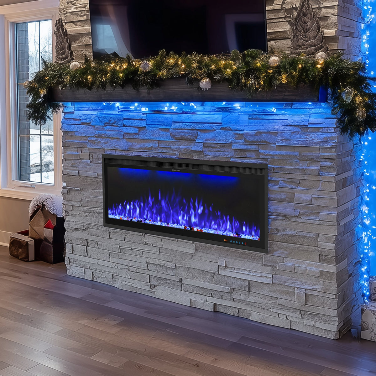 WiFi Electric Fireplace Insert with APP & Remote, 13 Flame & Ember Colors, Recessed & Wall-Mounted | BIZL - Kentsky