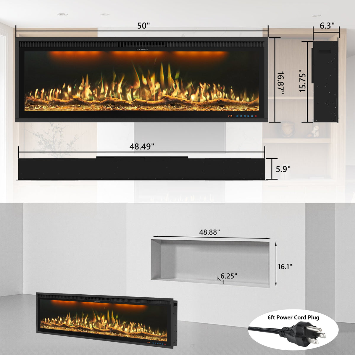 WiFi Electric Fireplace Insert with APP & Remote, 13 Flame & Ember Colors, Recessed & Wall-Mounted | BIZL - Kentsky