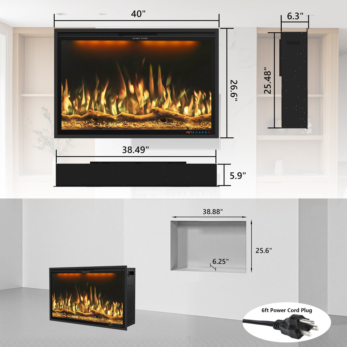WiFi Electric Fireplace Insert with APP & Remote, 13 Flame & Ember Colors, Recessed & Wall-Mounted | BIZL - Kentsky