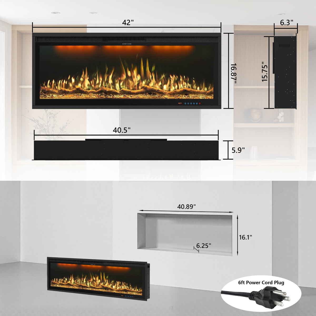 WiFi Electric Fireplace Insert with APP & Remote, 13 Flame & Ember Colors, Recessed & Wall-Mounted | BIZL - Kentsky