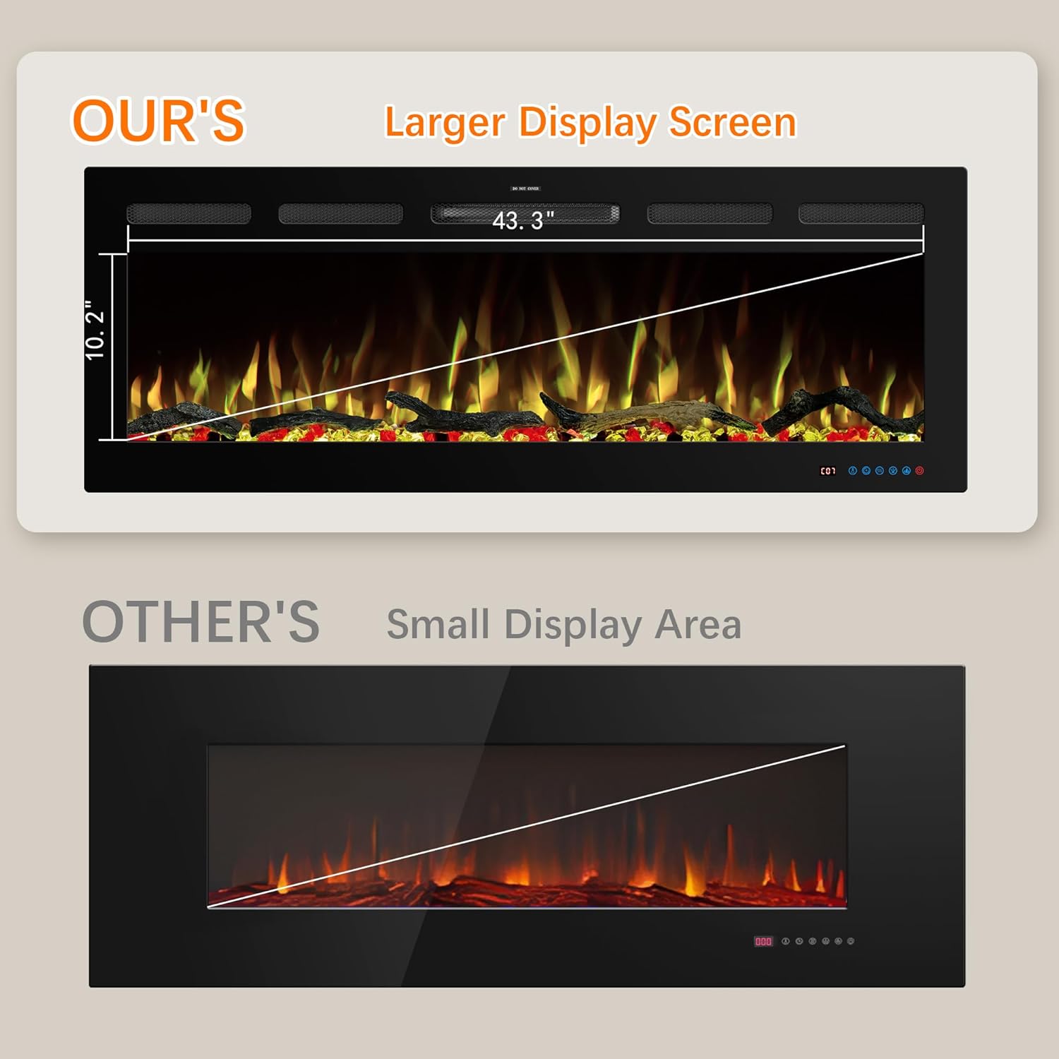 WiFi Electric Fireplace Inserts, Recessed and Wall Mounted Fireplace Heater W/Adjustable Flame Color & Brightness, Thermostat, 9H Timer, App and Remote Control, Low Noise, 750/1500W - Kentsky