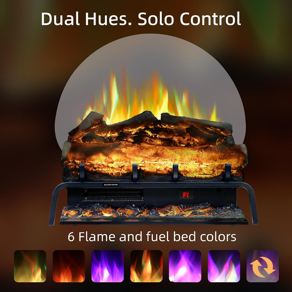 WiFi Freestanding Electric Fireplace Log Set - 9H Timer, Thermostat, 6 Flame Colors, 5 Levels Brightness & Speeds | TL23 - Kentsky