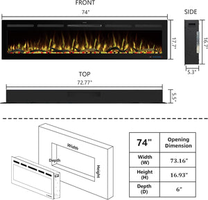WiFi Wall - Mounted Electric Fireplace - 13 Flame Colors, App Control - Kentsky