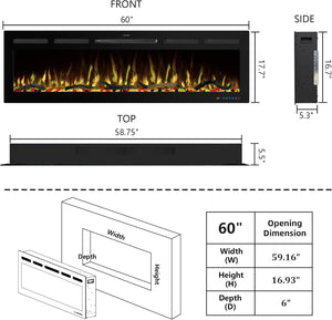 WiFi Wall - Mounted Electric Fireplace - 13 Flame Colors, App Control - Kentsky
