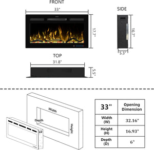WiFi Wall - Mounted Electric Fireplace - 13 Flame Colors, App Control - Kentsky