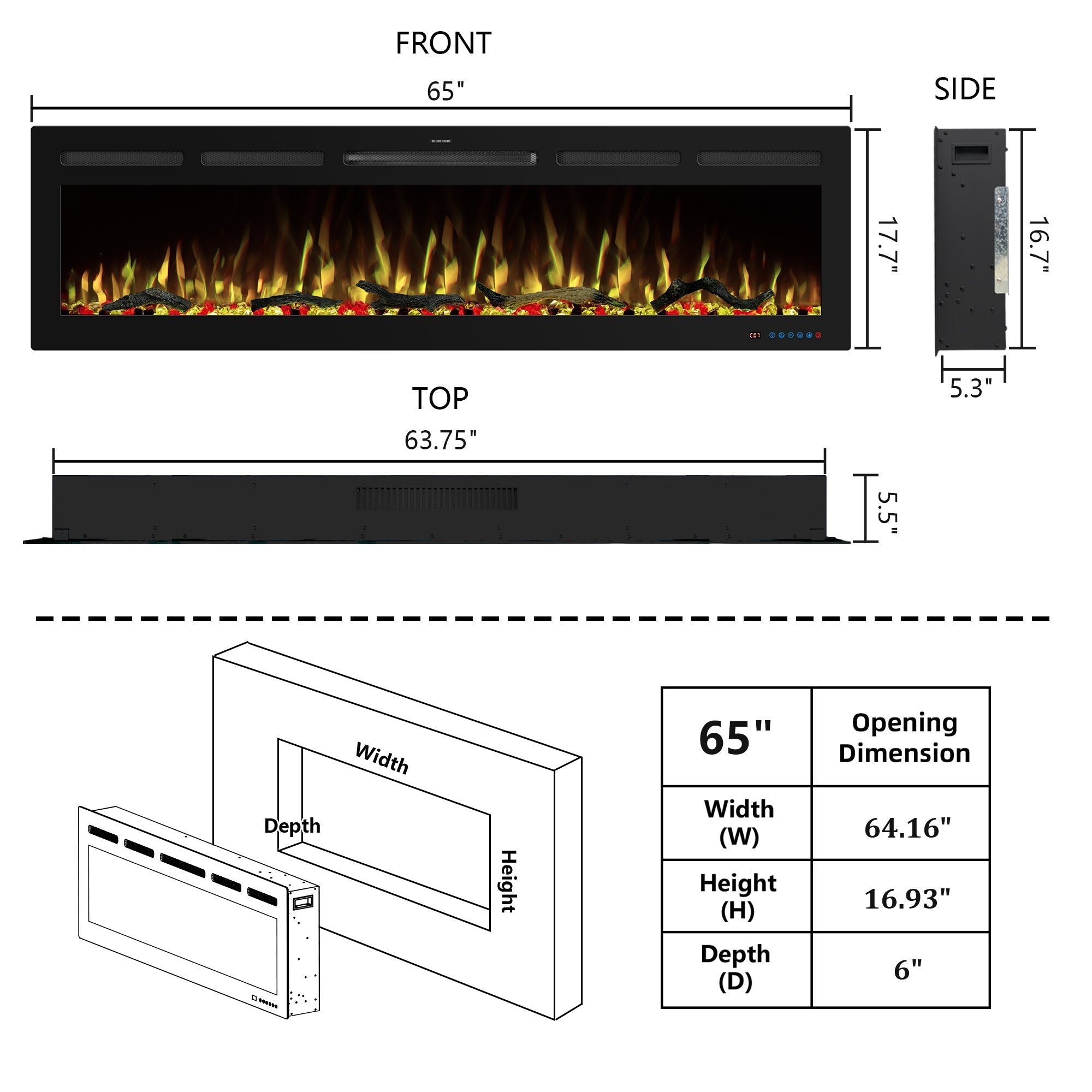 WiFi Wall - Mounted Electric Fireplace - 13 Flame Colors, App Control - Kentsky