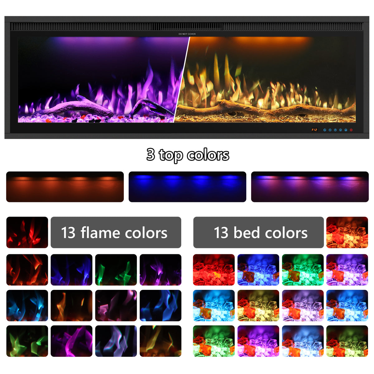 WiFi Electric Fireplace Insert with APP & Remote, 13 Flame & Ember Colors | BIZL